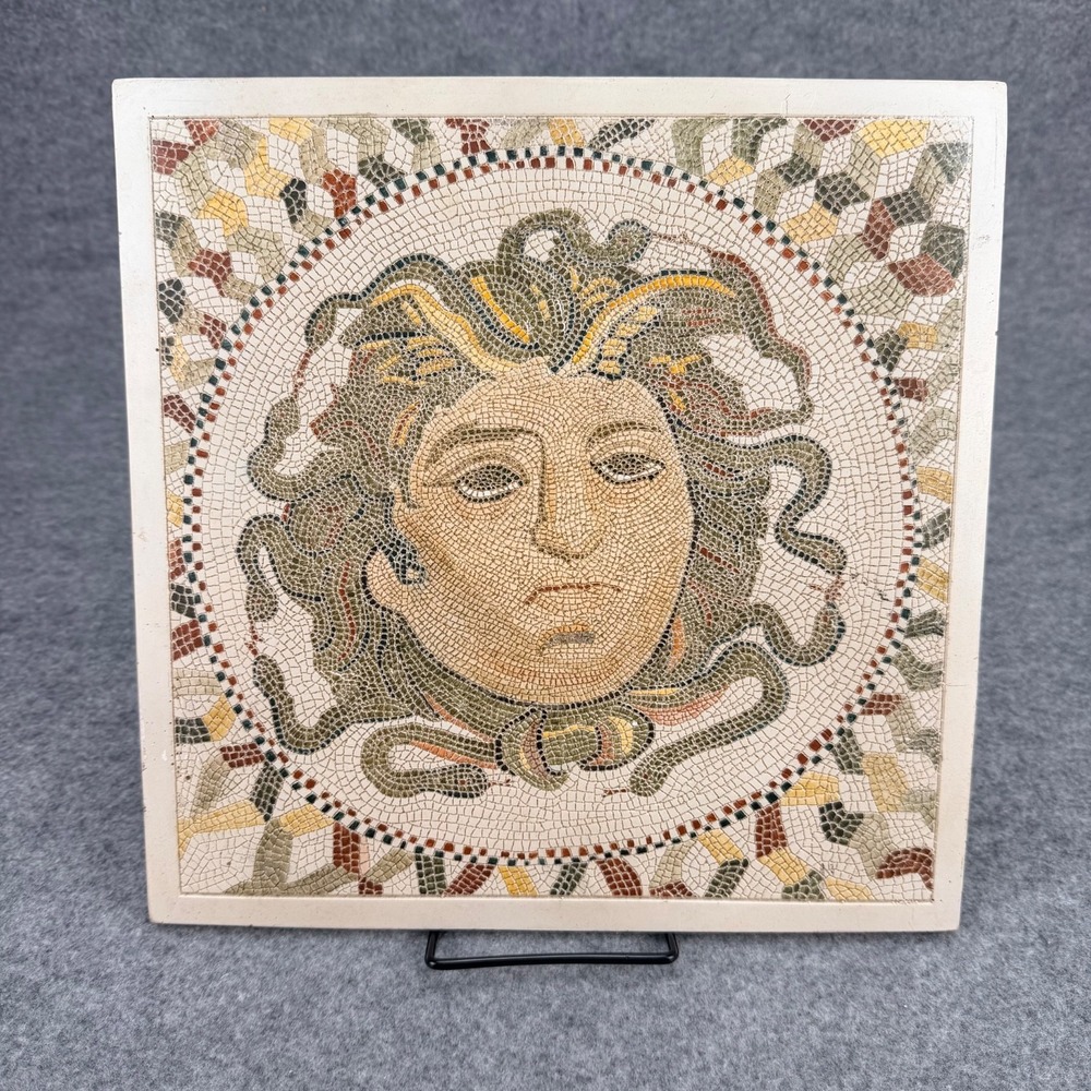 12" Medusa Mosaic Ceramic Wall Tile Plaque Greek Roman Mythology Wall Decor - Picture 1 of 9